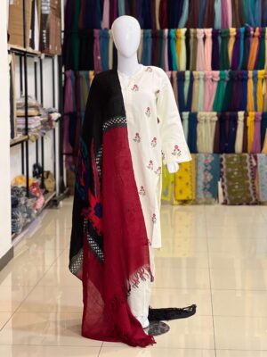 Black and maroon women NISHAT pashmina shawl 1pc