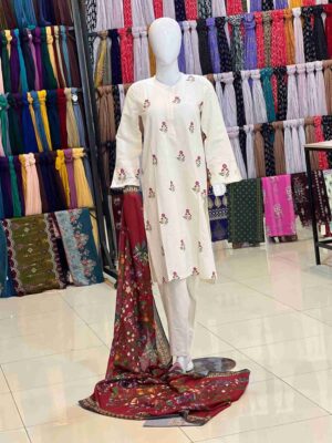 Beechtree wool maroon satlar 1pc printed
