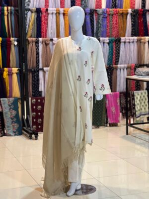 Cream color and white women NISHAT pashmina shawl 1pc