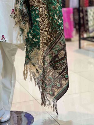 Cream and Green multi women NISHAT pashmina shawl 1pc