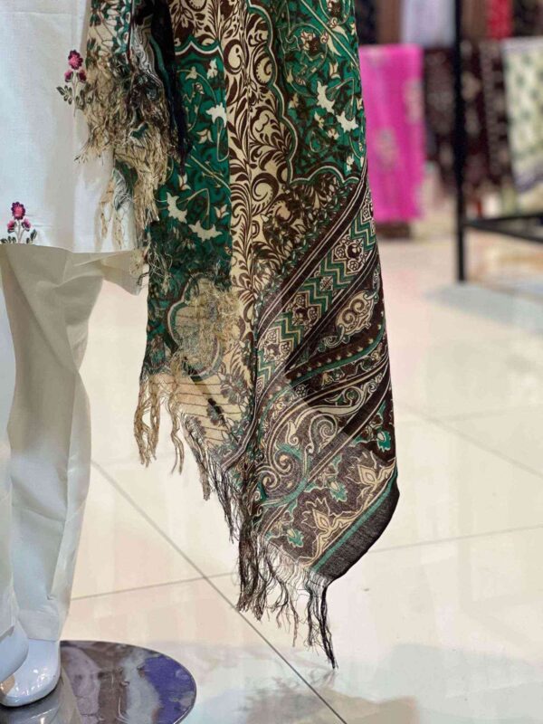 Cream and Green multi women NISHAT pashmina shawl 1pc