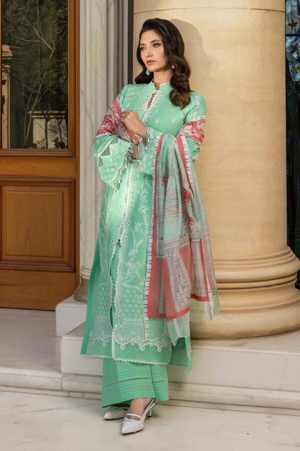 DYED EMBROIDERED CAMBRIC SHIRT DIGITAL PRINTED MONAR DUPATTA DYED CAMBRIC TROUSER