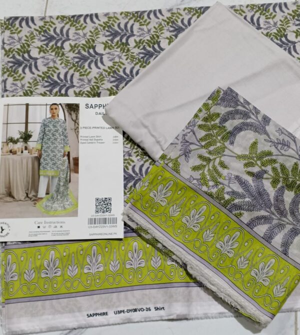 SAPPHIRE PRINTED LAWN 3PC | 001002