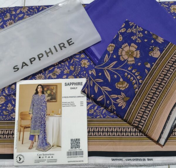 SAPPHIRE PRINTED LAWN 3PC | 001002