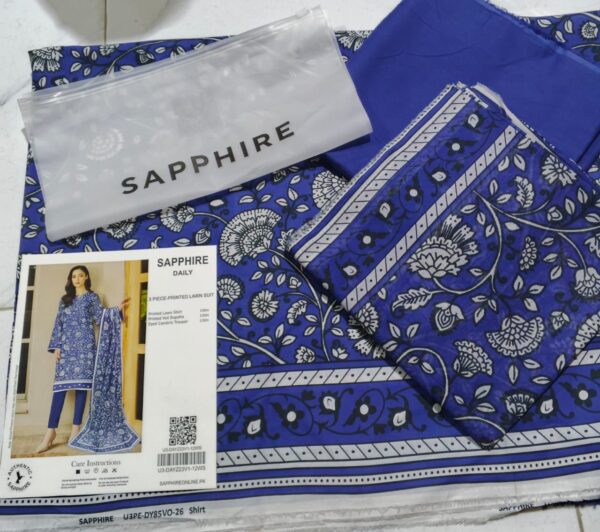 SAPPHIRE PRINTED LAWN 3PC | 001002