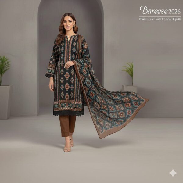 BAREEZE PRINTED LAWN 3PC |  000605