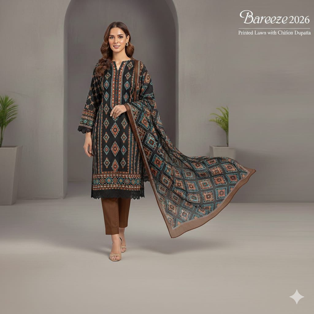 BAREEZE PRINTED LAWN 3PC |  000605