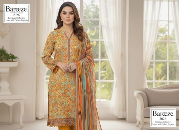 BAREEZE PRINTED LAWN 3PC |  000605